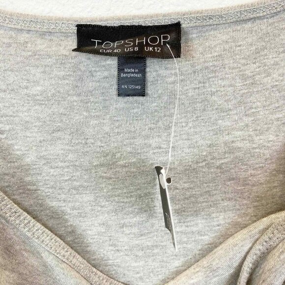Topshop Midi T-Shirt Dress Womens Size 8 Grey Strappy Cotton Blend NEW - Picture 5 of 6